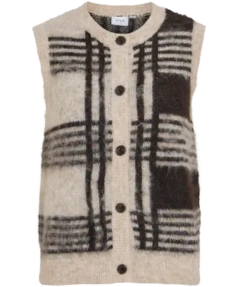 Viselba o-neck s/l check knit vest